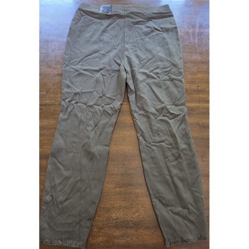 NWT Alfani 10 Fringed-Hem Ankle Pants Olive Green Chevron Texture 127037